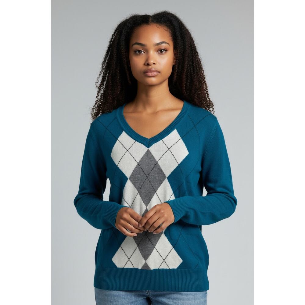 St. John's Bay Argyle V-Neck Sweater -‎ Size Medium